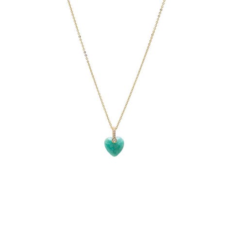 Pave Natural Stone Heart Pendant Necklace