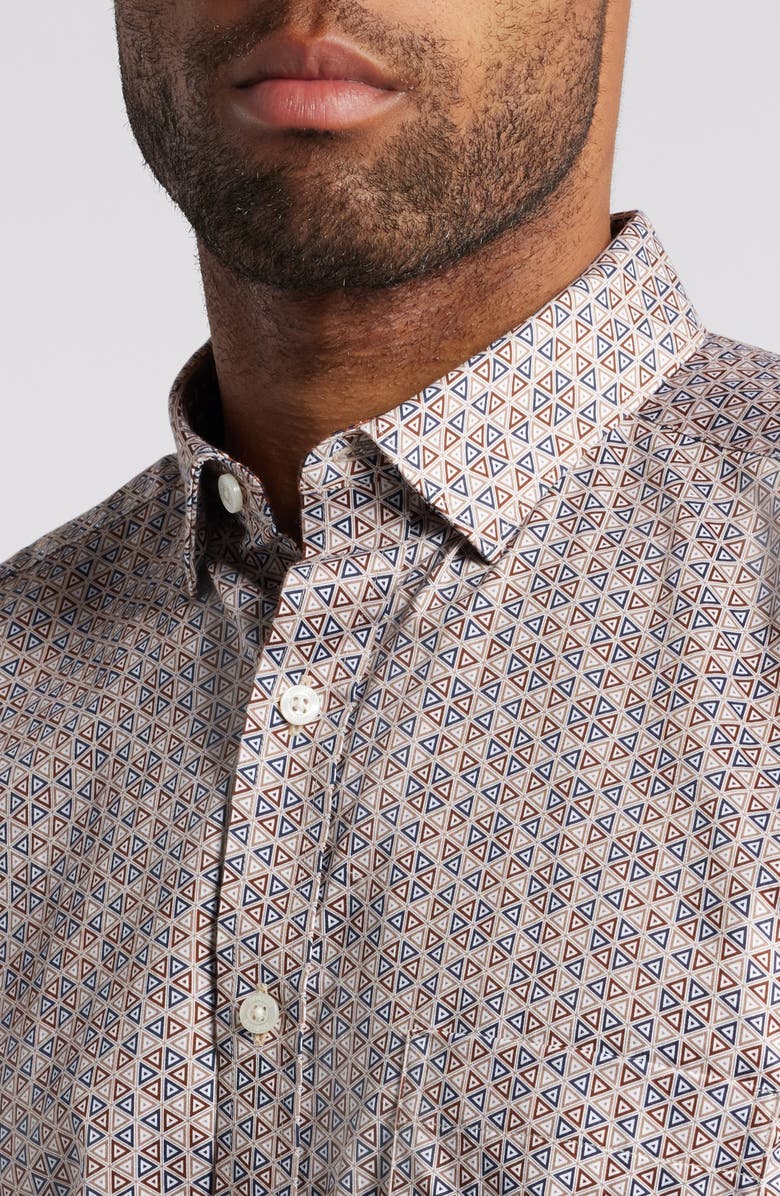 Johnston & Murphy Geometric Medallion Print Button-Up Shirt, Alternate, color, Brown/ Navy