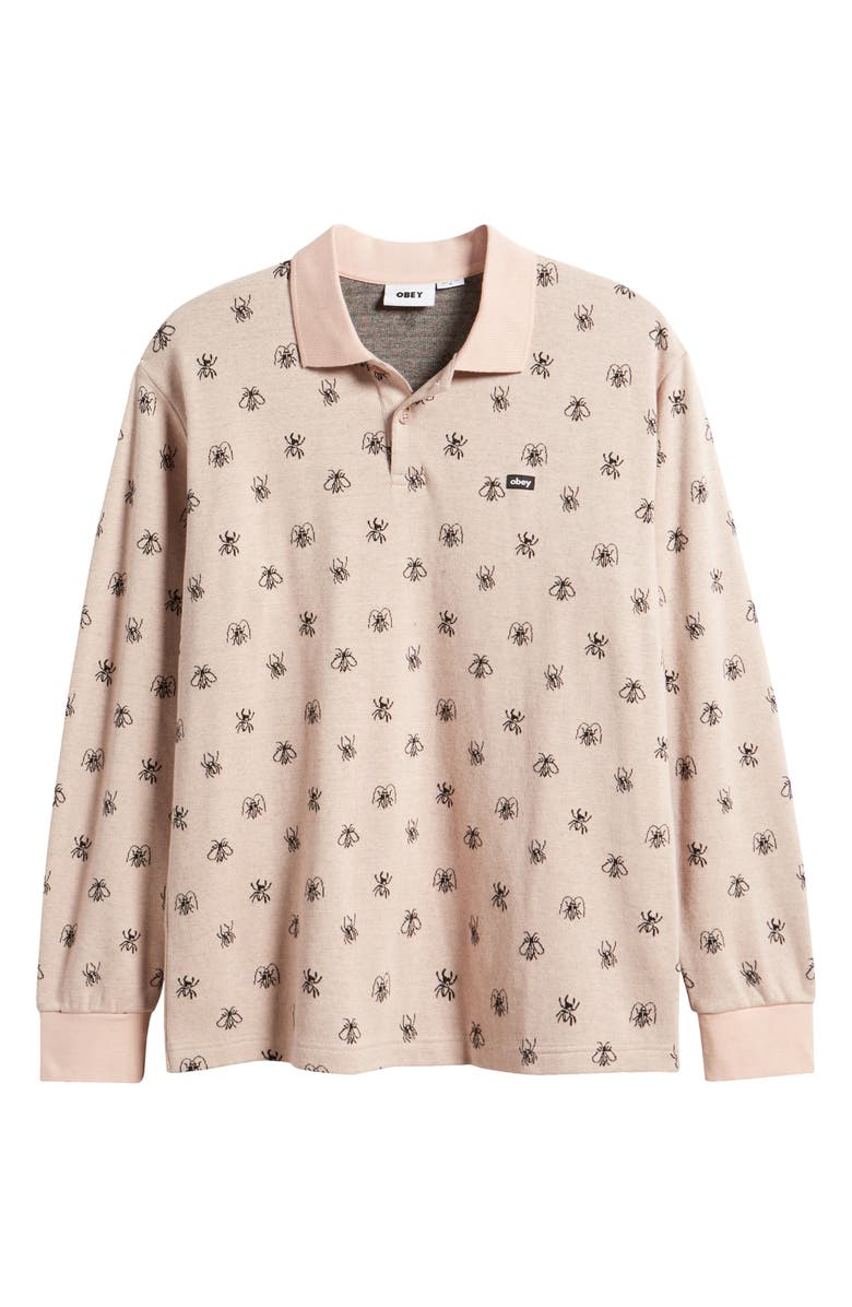 Obey Pest Long Sleeve Jacquard Piqué Polo, Alternate, color, 