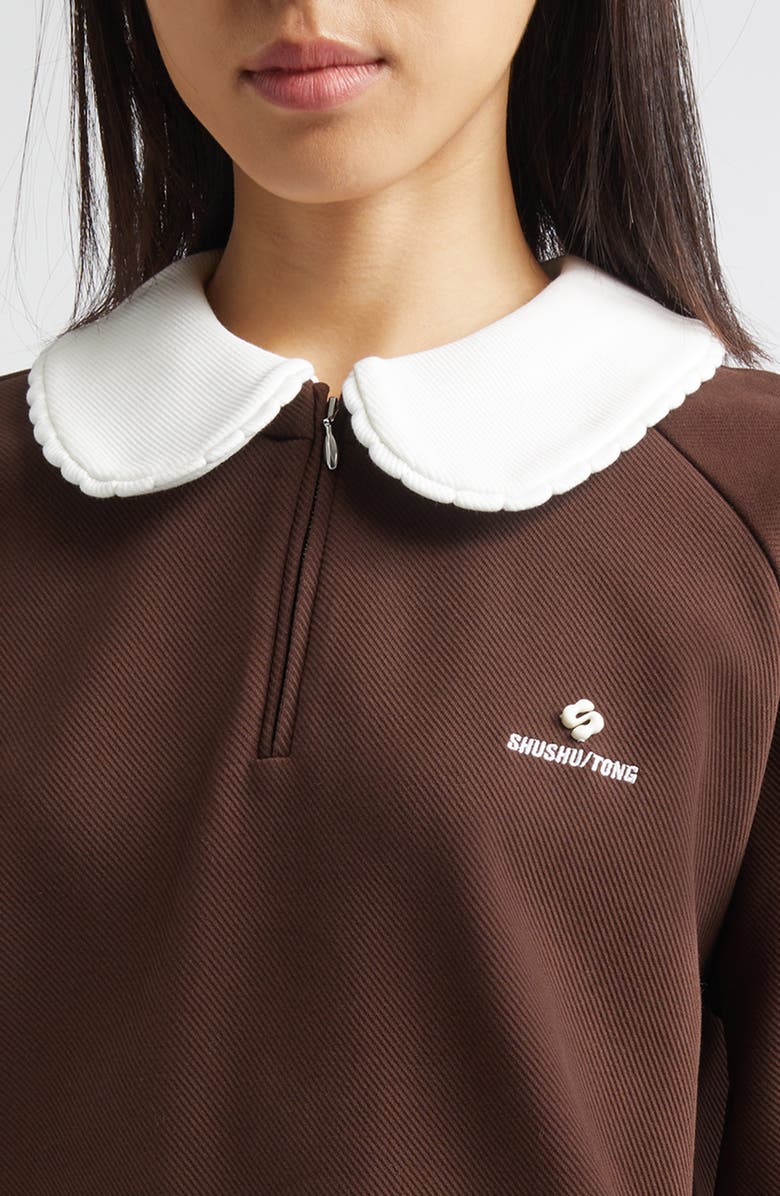 Shushu/Tong Doll Collar Oversize Half Zip Sweatshirt, Alternate, color, Brown