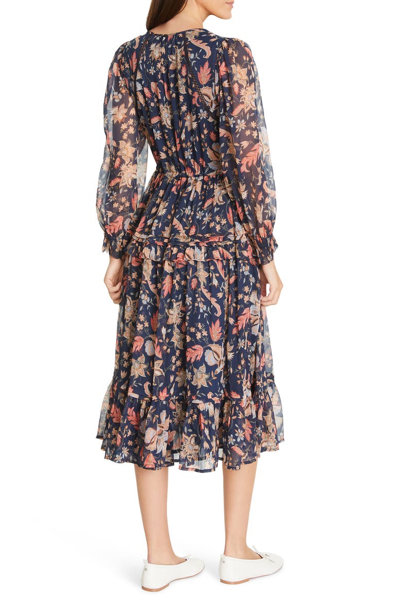 Clarice Floral Print Long Sleeve Midi Dress, Alternate, color, NAVY-NEW BLOOM