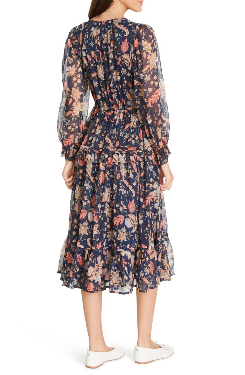 Sam Edelman Clarice Floral Print Long Sleeve Midi Dress, Alternate, color, Navy-New Bloom