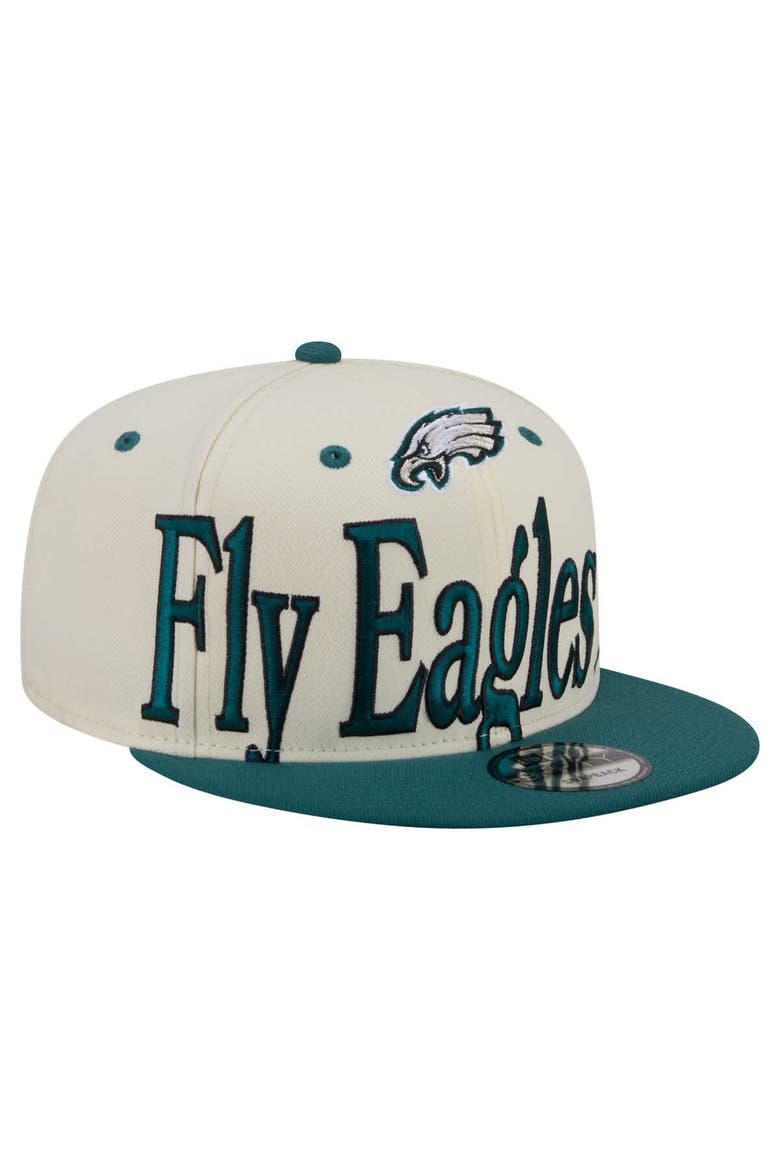 Men's New Era Cream Philadelphia Eagles Oversized Slogan 9FIFTY Snapback Hat, Main, color, Cream