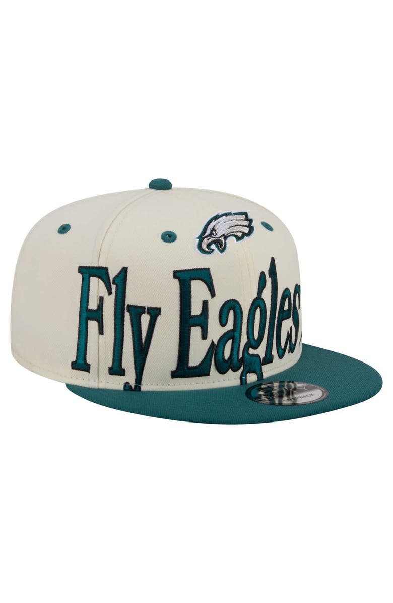 New Era Men's New Era Cream Philadelphia Eagles Oversized Slogan 9FIFTY Snapback Hat, Main, color, Cream