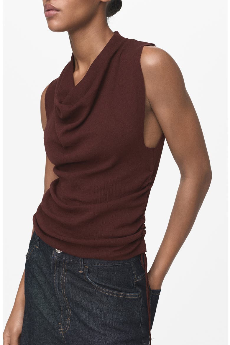 Ruched Cowl Neck Sleeveless Knit Top, Main, color, BROWN