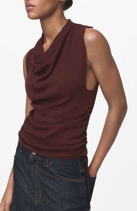 Ruched Cowl Neck Sleeveless Knit Top