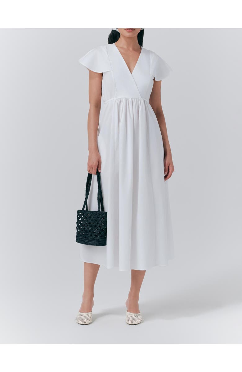 Ghost London Eloise V-Neck Cotton Midi Dress, Alternate, color, White