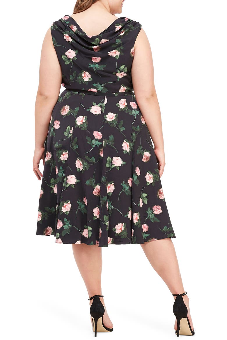 Sadie Cowl Back Satin Dress, Alternate, color, BLACK/ SUGAR PLUM