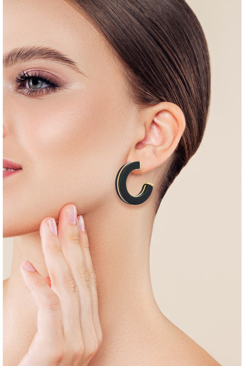 Resin Hoop Earrings, Alternate, color, GOLD/ BLACK