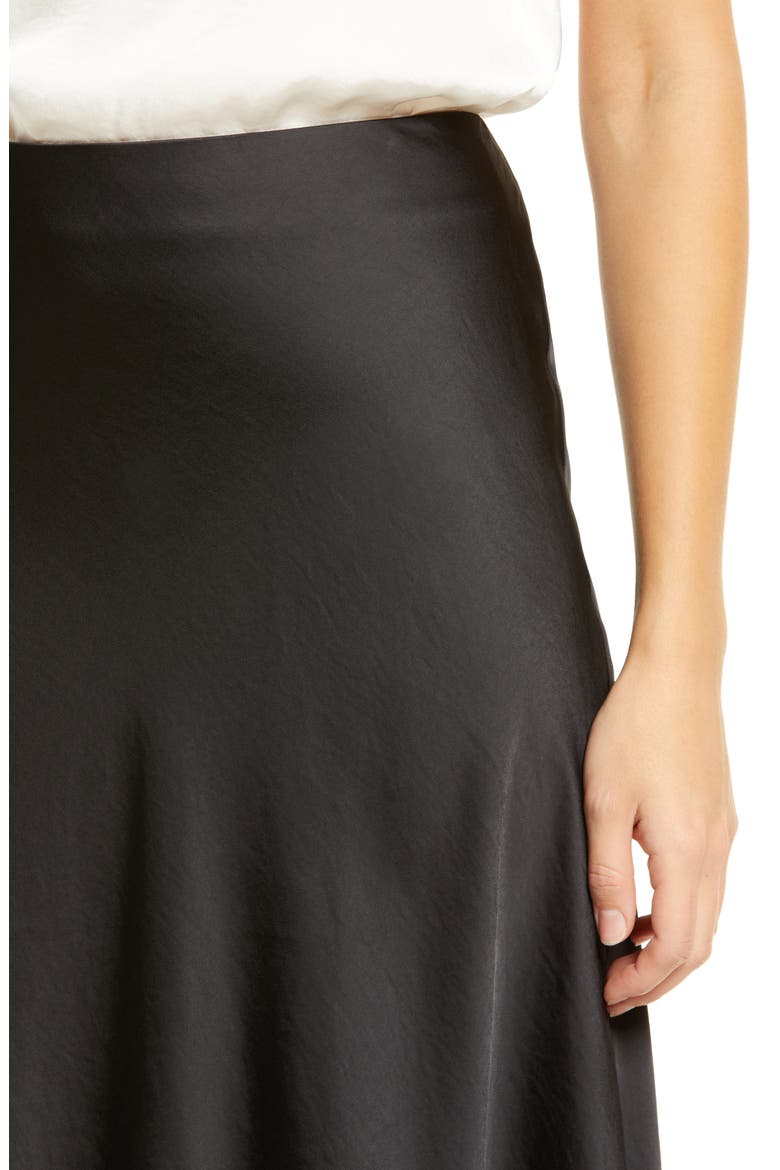 Bias Cut Satin Midi Skirt, Alternate, color, BLACK