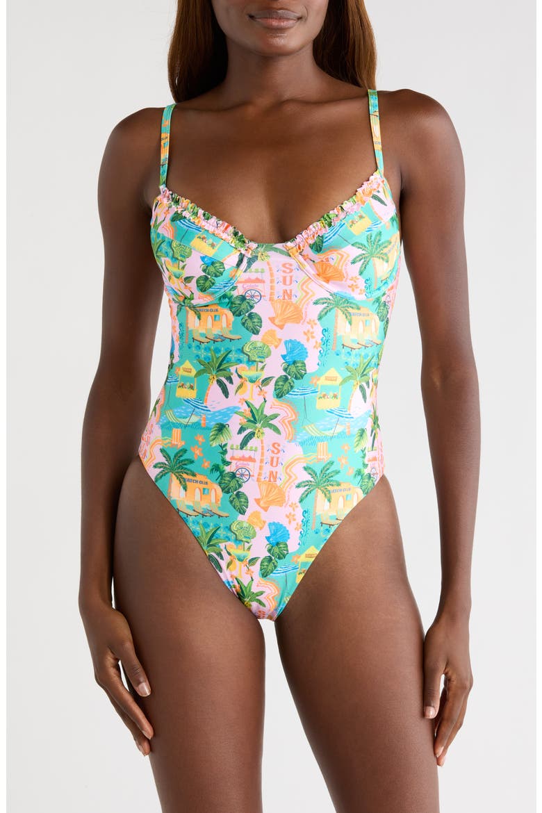 Double Ruffle Underwire One-Piece Swimsuit, Main, color, SUNLIT SPRITZ