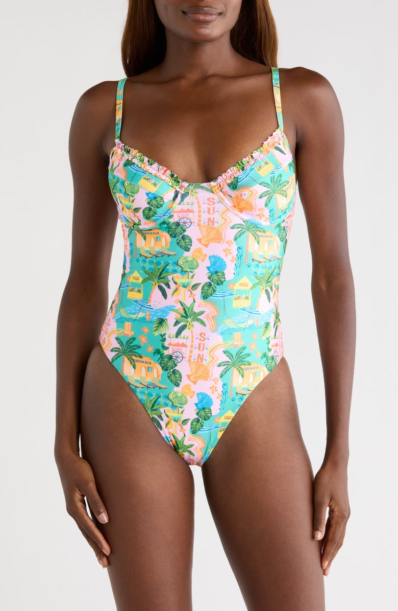 Kulani Kinis Double Ruffle Underwire One-Piece Swimsuit, Main, color, Sunlit Spritz