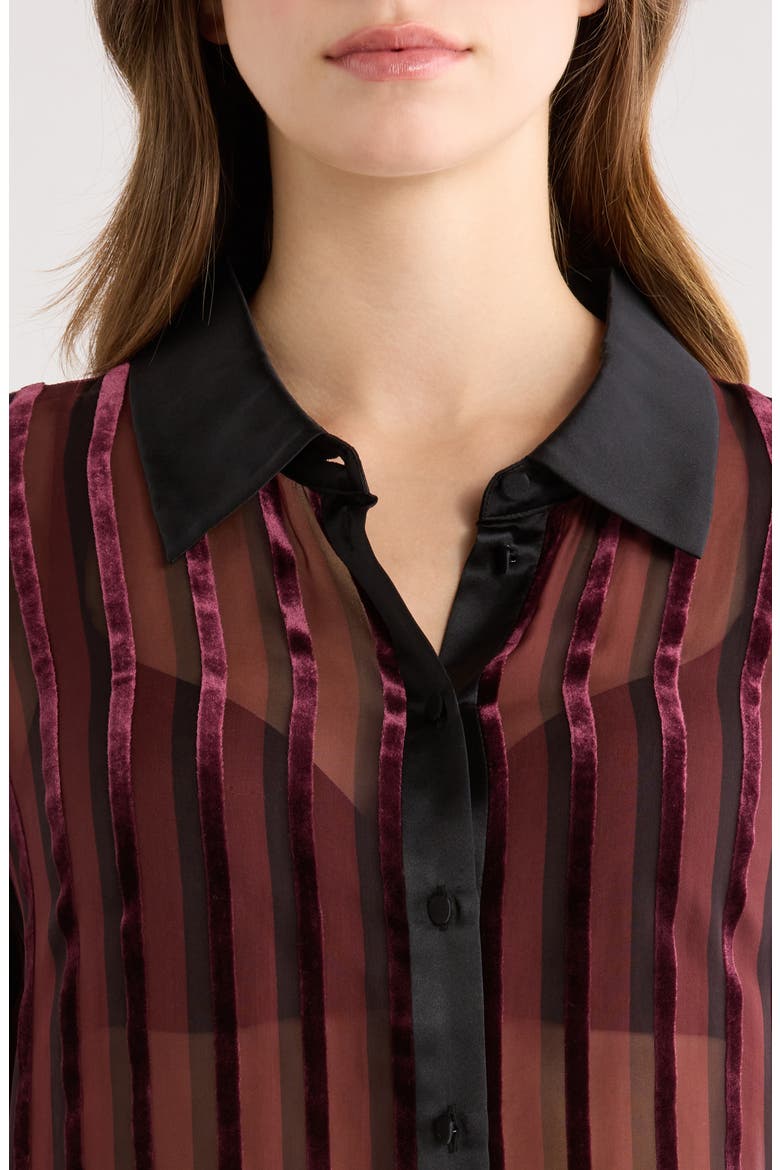 Mazzy Velvet Stripe Sheer Silk Blend Shirt, Alternate, color, AUBERGINE/ BLACK