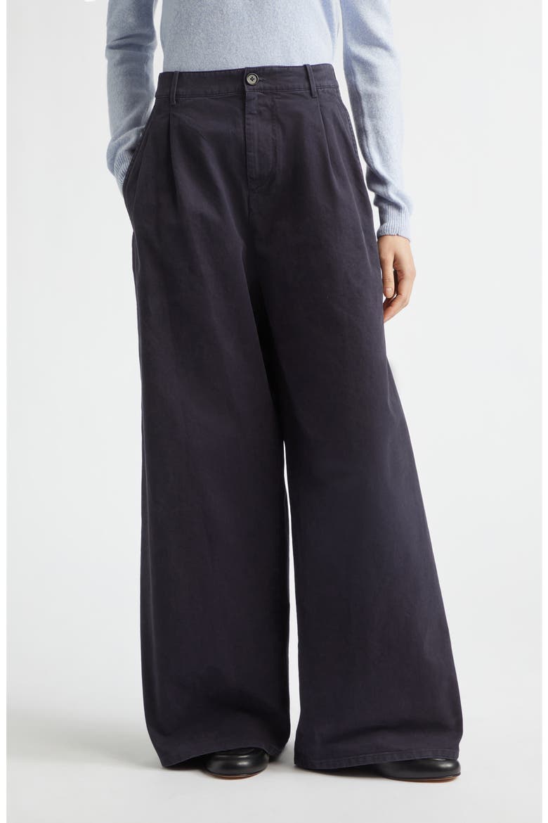 Pleated Cotton Drill Wide Leg Pants, Main, color, MIDNIGHT