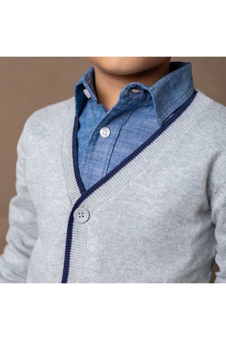 Boys' Organic Tipped Cardigan with Elbow Patches, Kids, Alternate, color, Light Grey