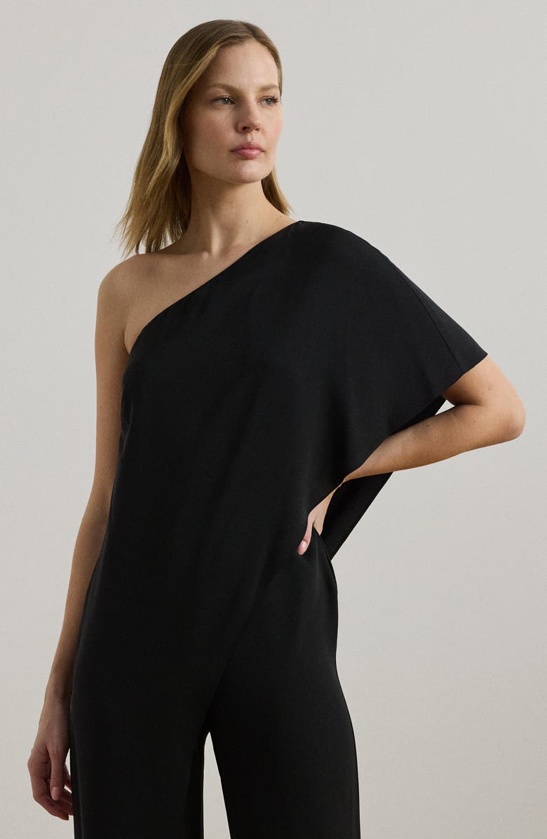 Lauren Ralph Lauren April One-Shoulder Georgette Jumpsuit, Alternate, color, Black