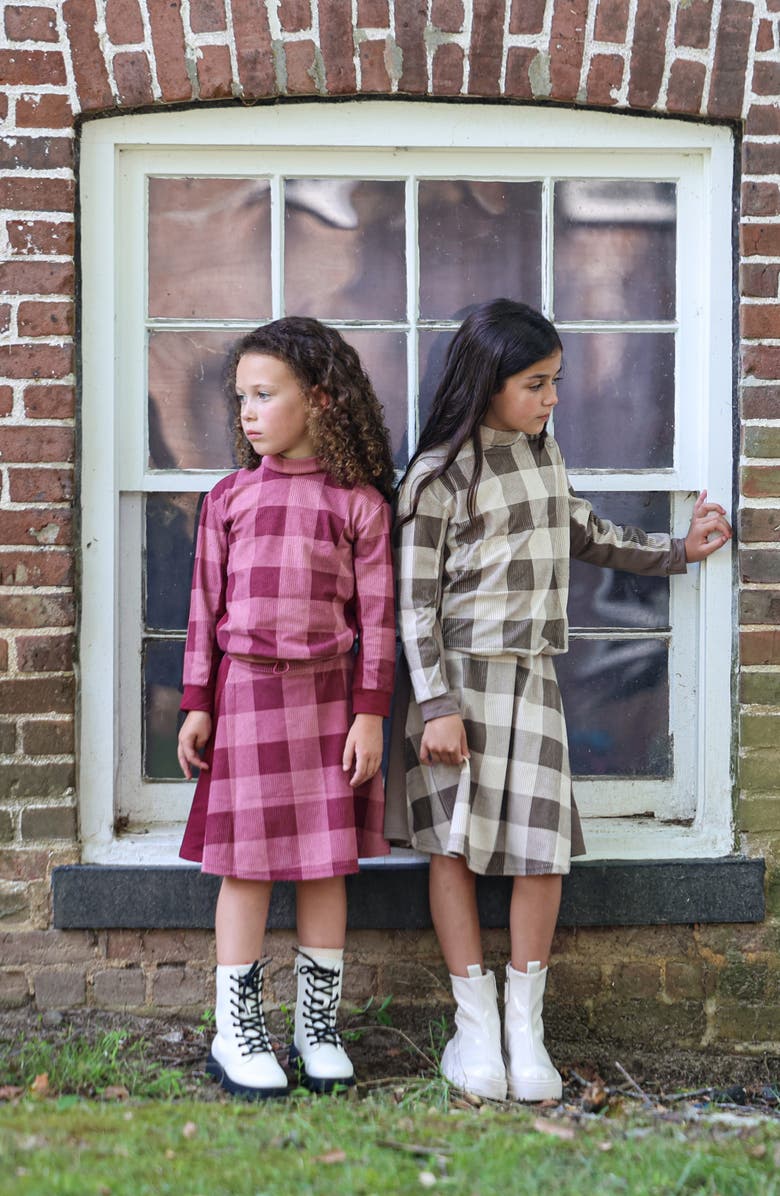 Manière Kids' Plaid Corduroy A-Line Skirt, Alternate, color, Taupe