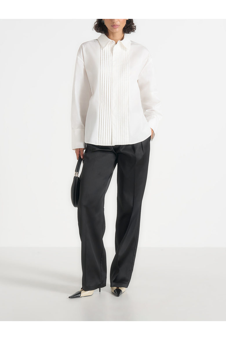 Hope Oversized Pleated Tuxedo Cotton Shirt, Alternate, color, White