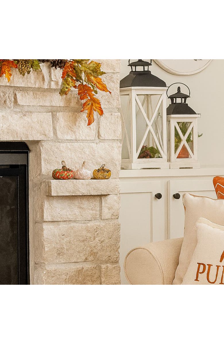 Transpac Fall Harvest Orange Pumpkin Glass Tabletop Figurine Set of 3, Alternate, color, Orange