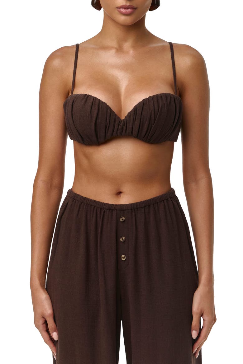 Ruched Spaghetti Strap Bralette, Main, color, DARK CHOCOLATE