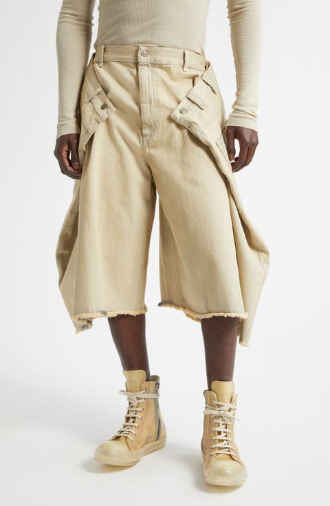 Maxi Frayed Denim Wide Leg Shorts