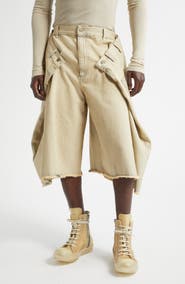 LU'U DAN Maxi Frayed Denim Wide Leg Shorts