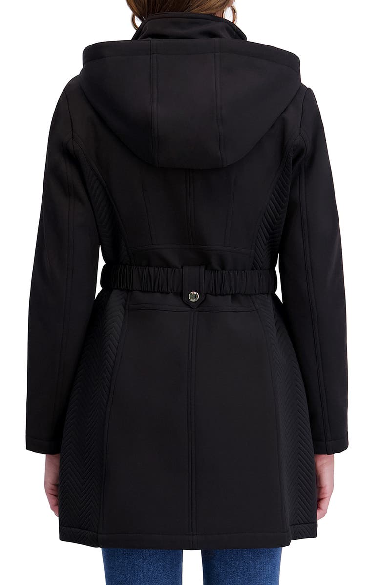 Kensie Soft Shelled Hooded Belted Zip-Up Coat, Alternate, color, Black