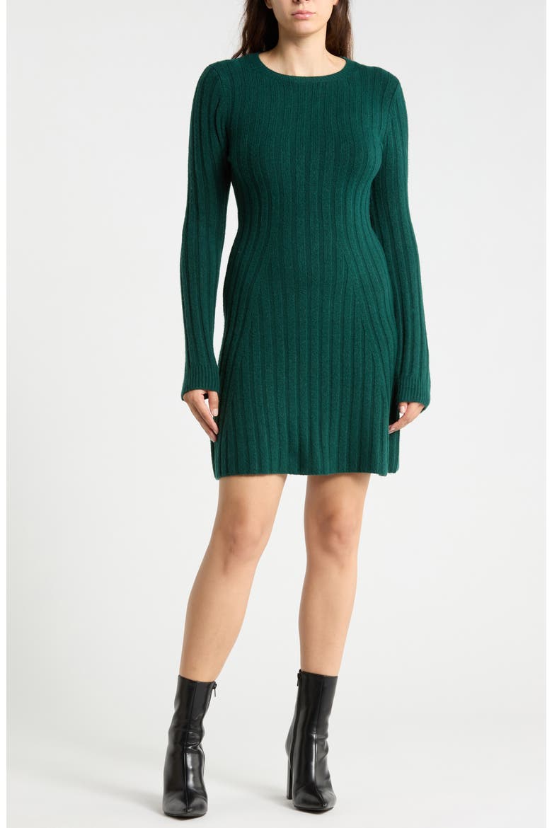 Long Sleeve Rib Knit Minidress, Main, color, GREEN PONDEROSA