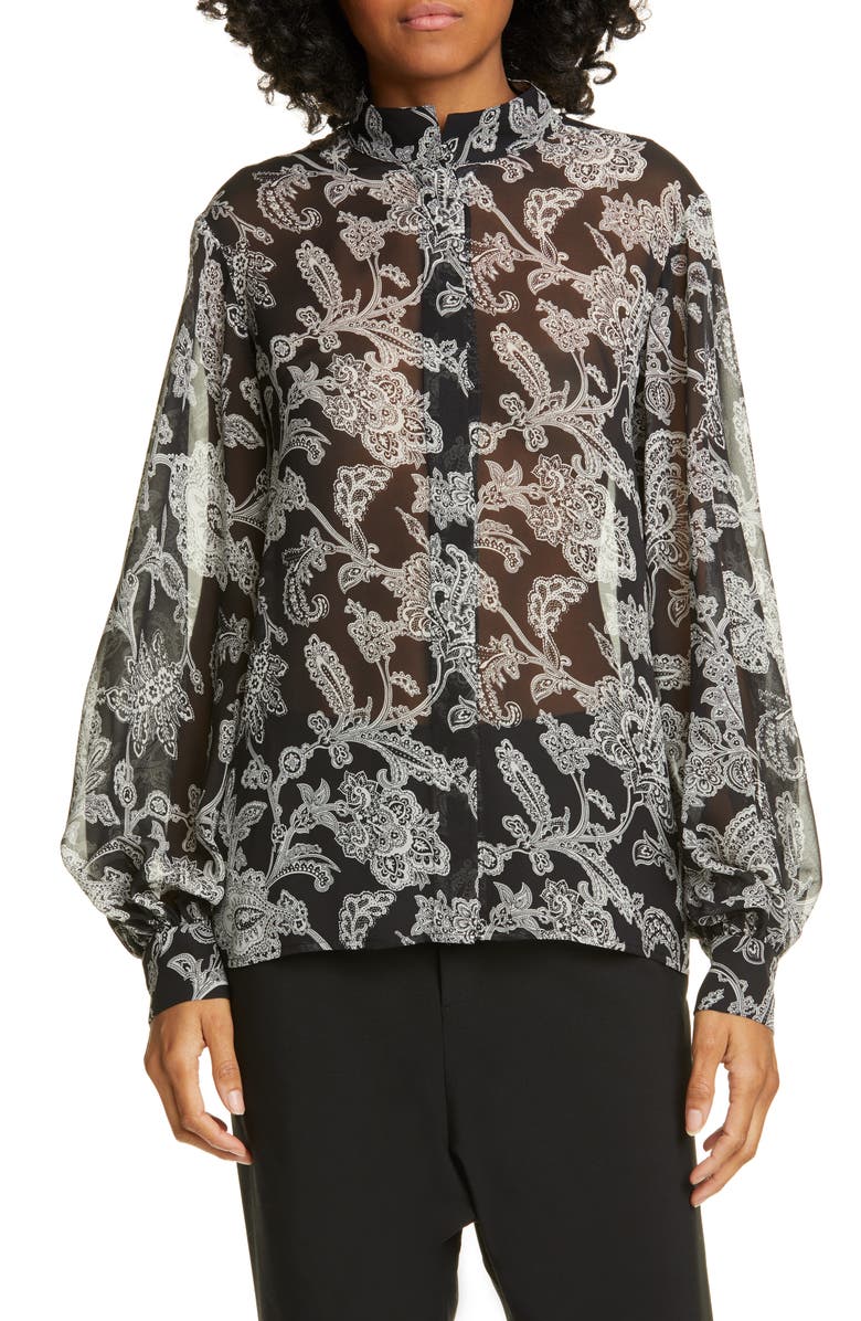 Nili Lotan Evelyn Leopard Print Silk Blouse, Main, color, 