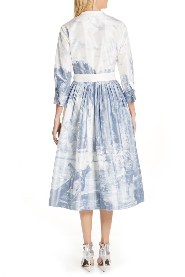 Toile Print Silk Shirtdress, Alternate, color, BLUE/ WHITE