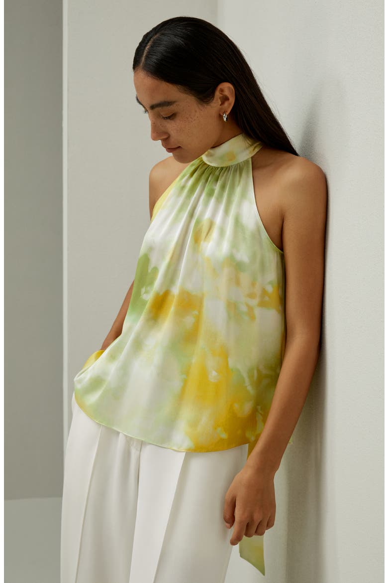 Women's Print Silk Charmeuse Halter Neck Top, Alternate, color, Summer Visions