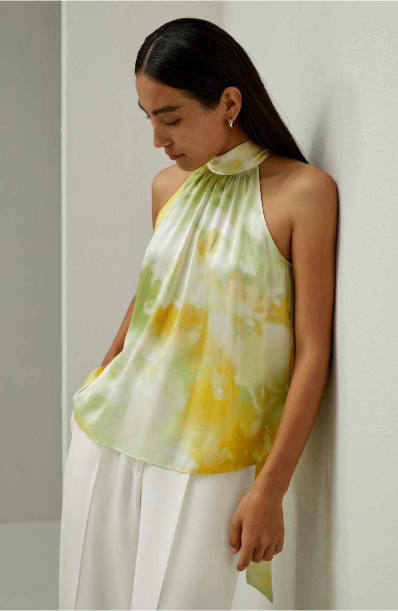 Lilysilk Women's Print Silk Charmeuse Halter Neck Top, Alternate, color, Summer Visions
