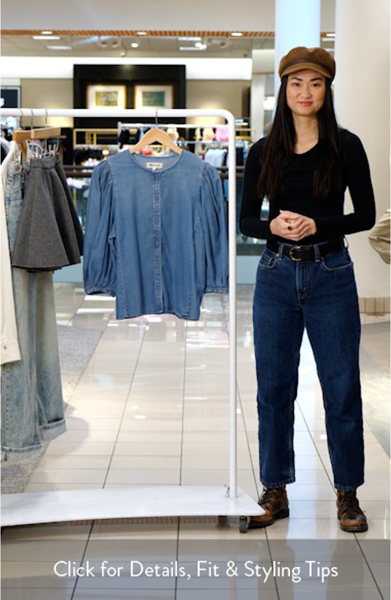 Puff Sleeve Denim Button-Up Top, sales video thumbnail