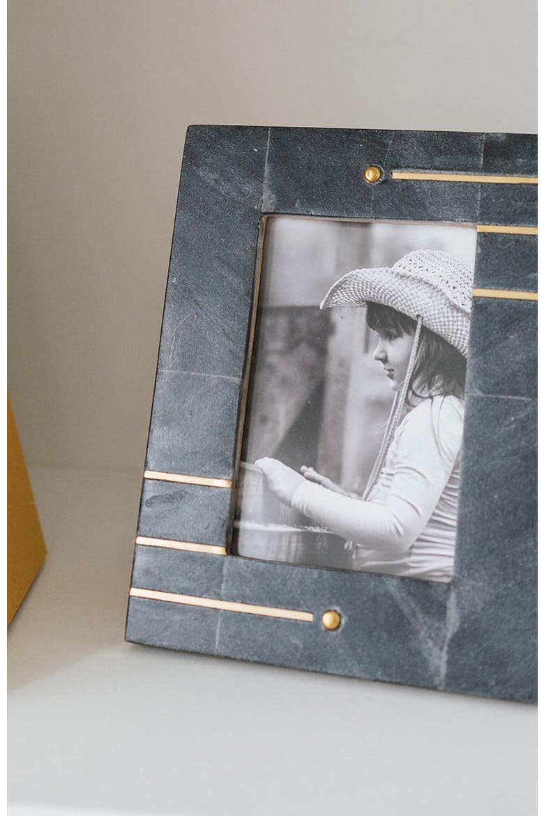 Sammita 4x6 Black Picture Frame - Carved Marble Brass Inlay, Alternate, color, Black