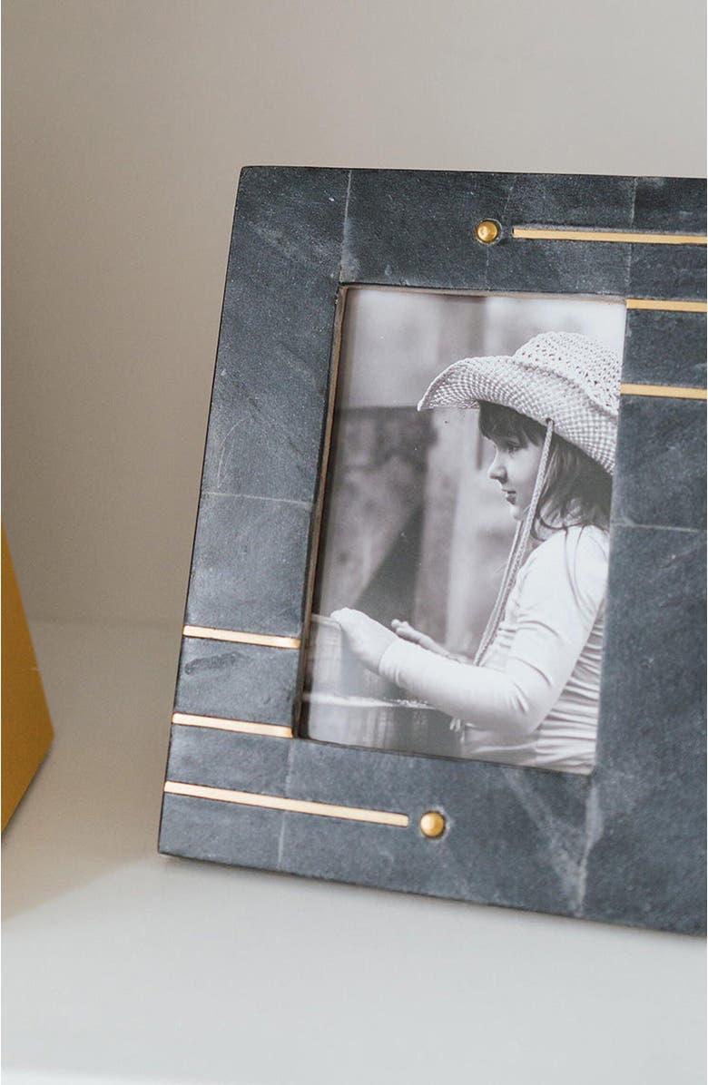 Matr Boomie Sammita 4x6 Black Picture Frame - Carved Marble Brass Inlay, Alternate, color, Black