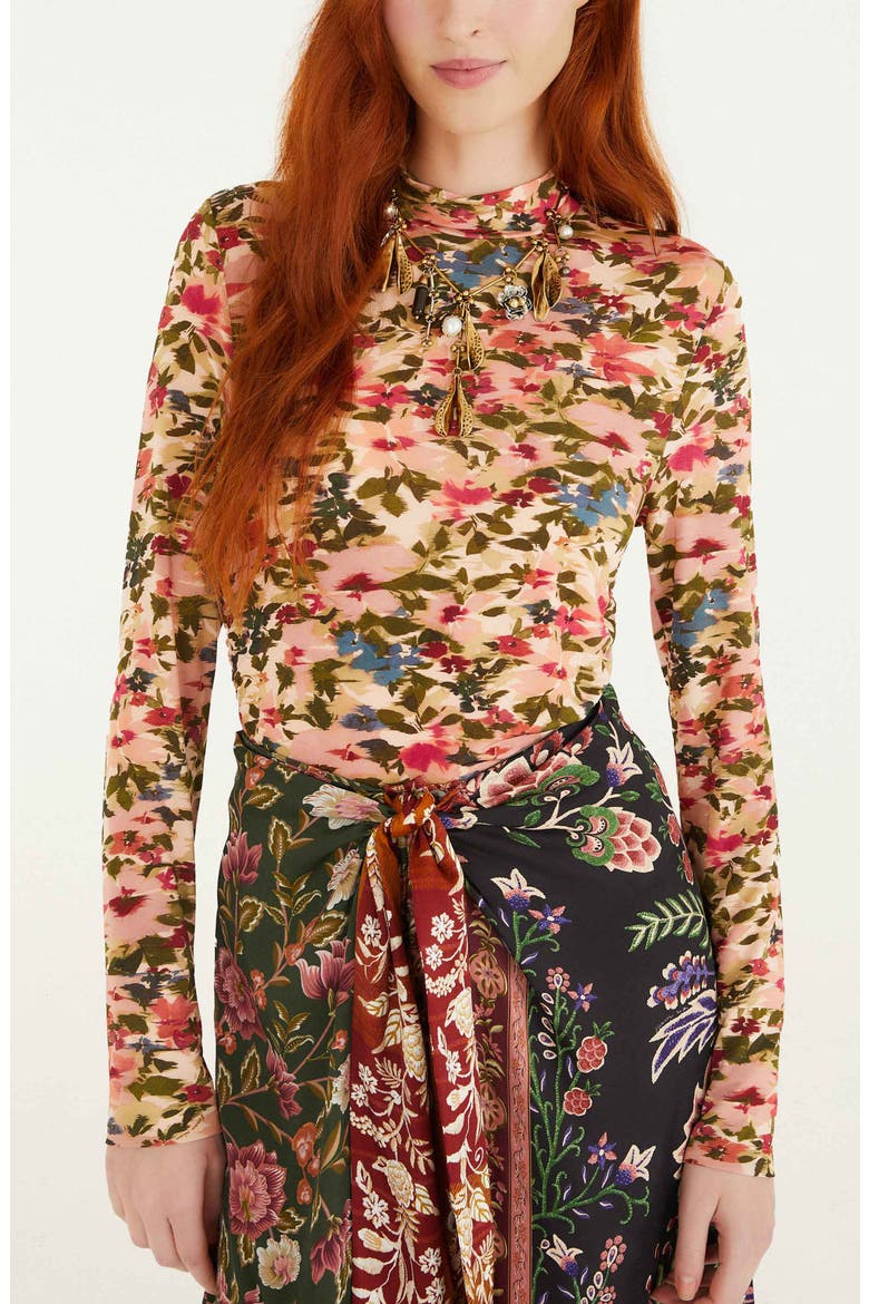 Ikat Tiny Flowers Jersey Top, Alternate, color, PINK