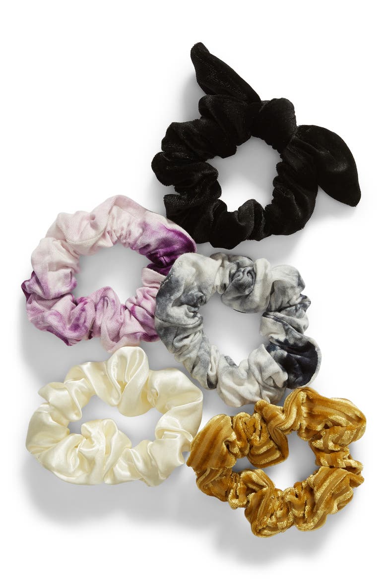 x Claudia Sulewski Set of 5 Scrunchies, Main, color, BLACK COMBO