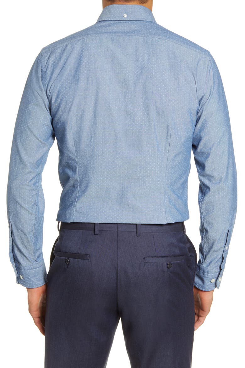 Soft Casual Line Slim Fit Chambray Dot Casual Shirt, Alternate, color, BLUE