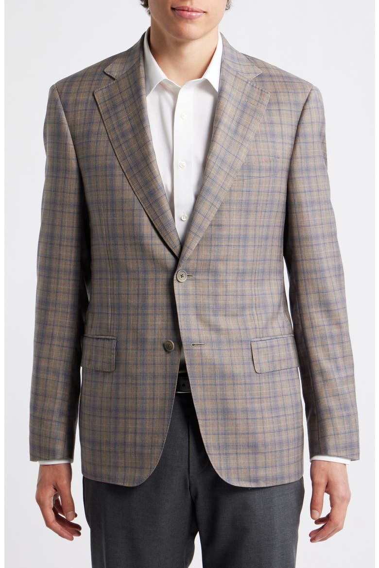Tan & Blue Double Check Slub Wool Sport Coat, Alternate, color, TAN