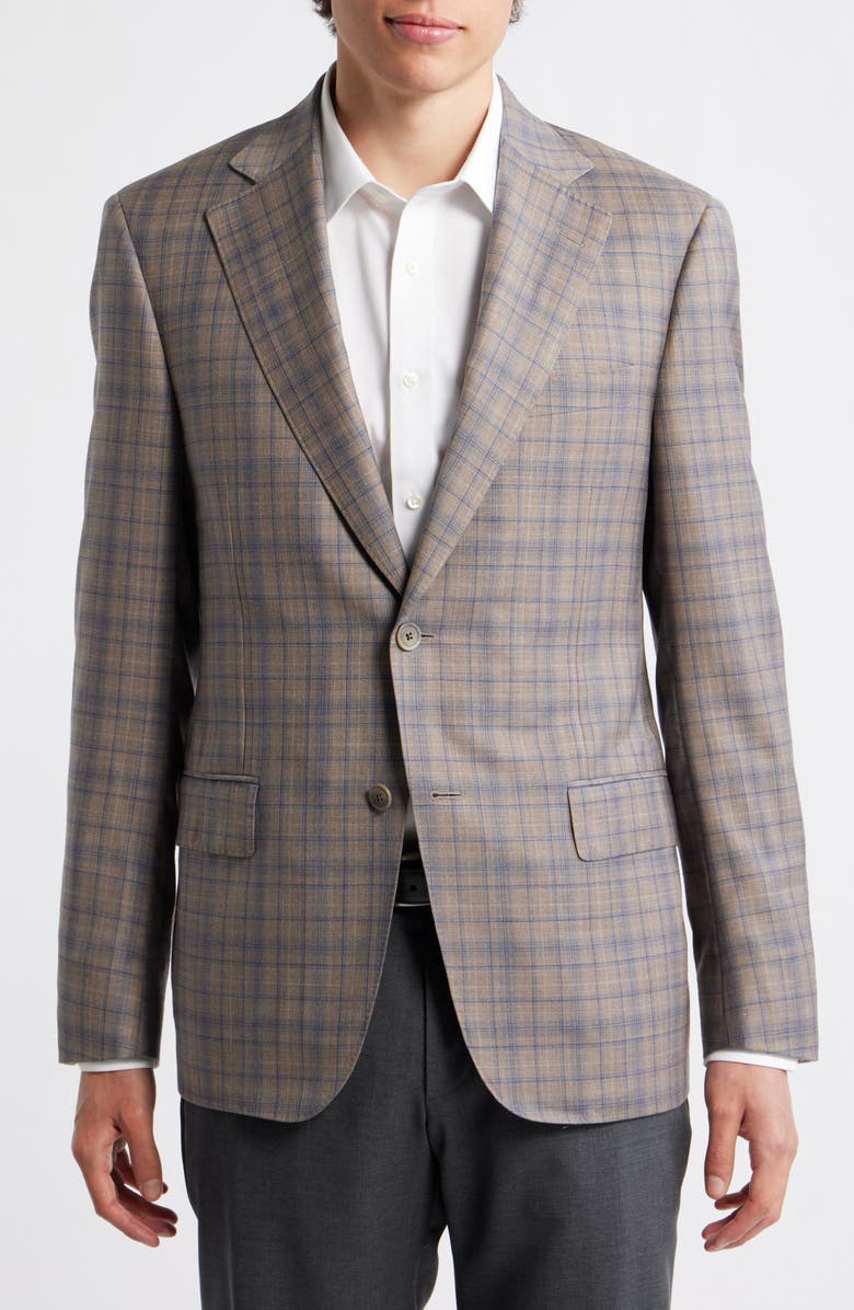 Heritage Gold Tan & Blue Double Check Slub Wool Sport Coat, Alternate, color, Tan