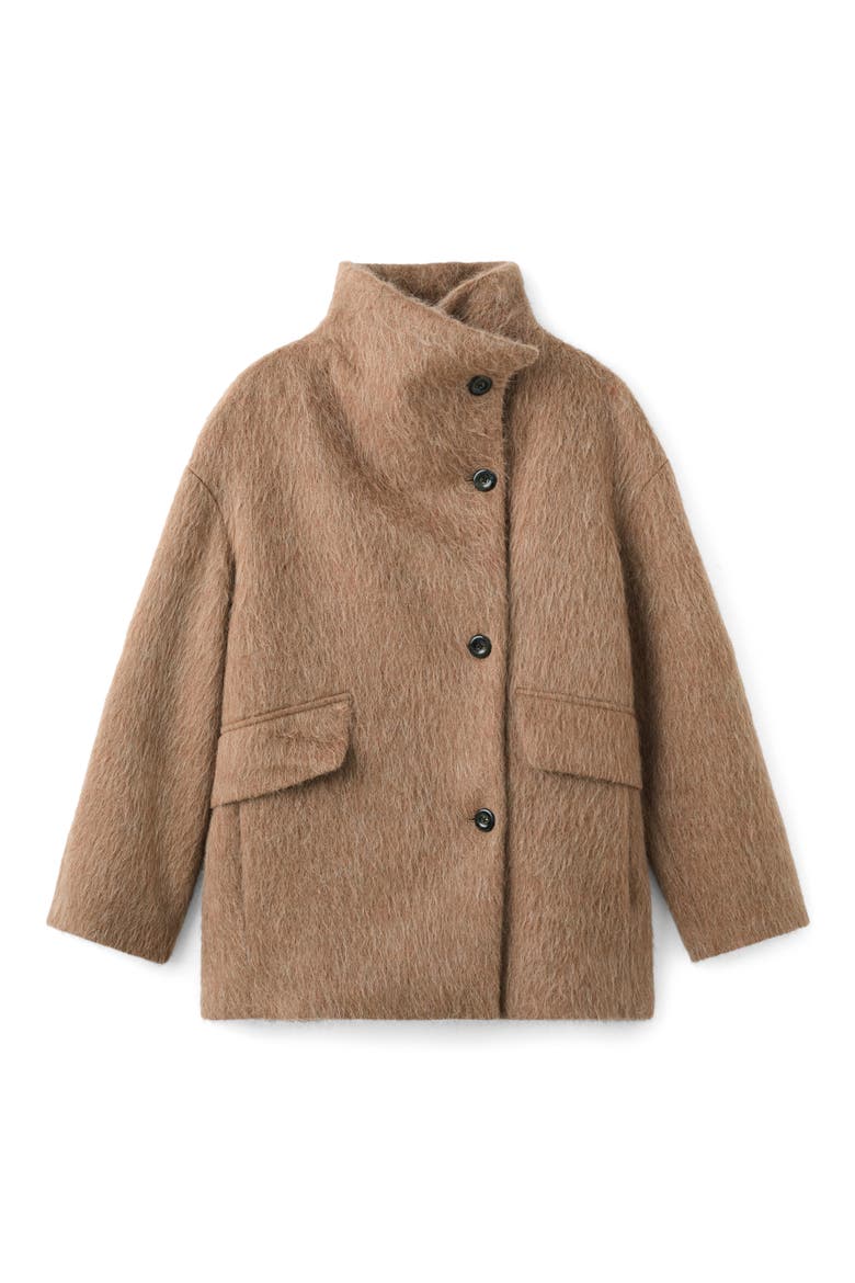 Brushed Funnel Neck Coat, Main, color, BROWN