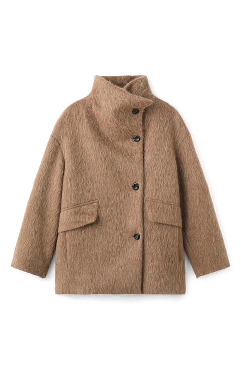 Brushed Funnel Neck Coat
