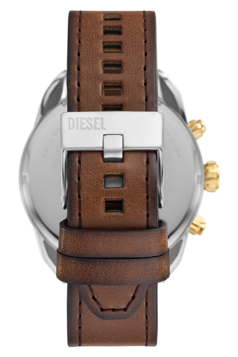 Spiked Chronograph Leather Strap Watch, Alternate, color, BROWN