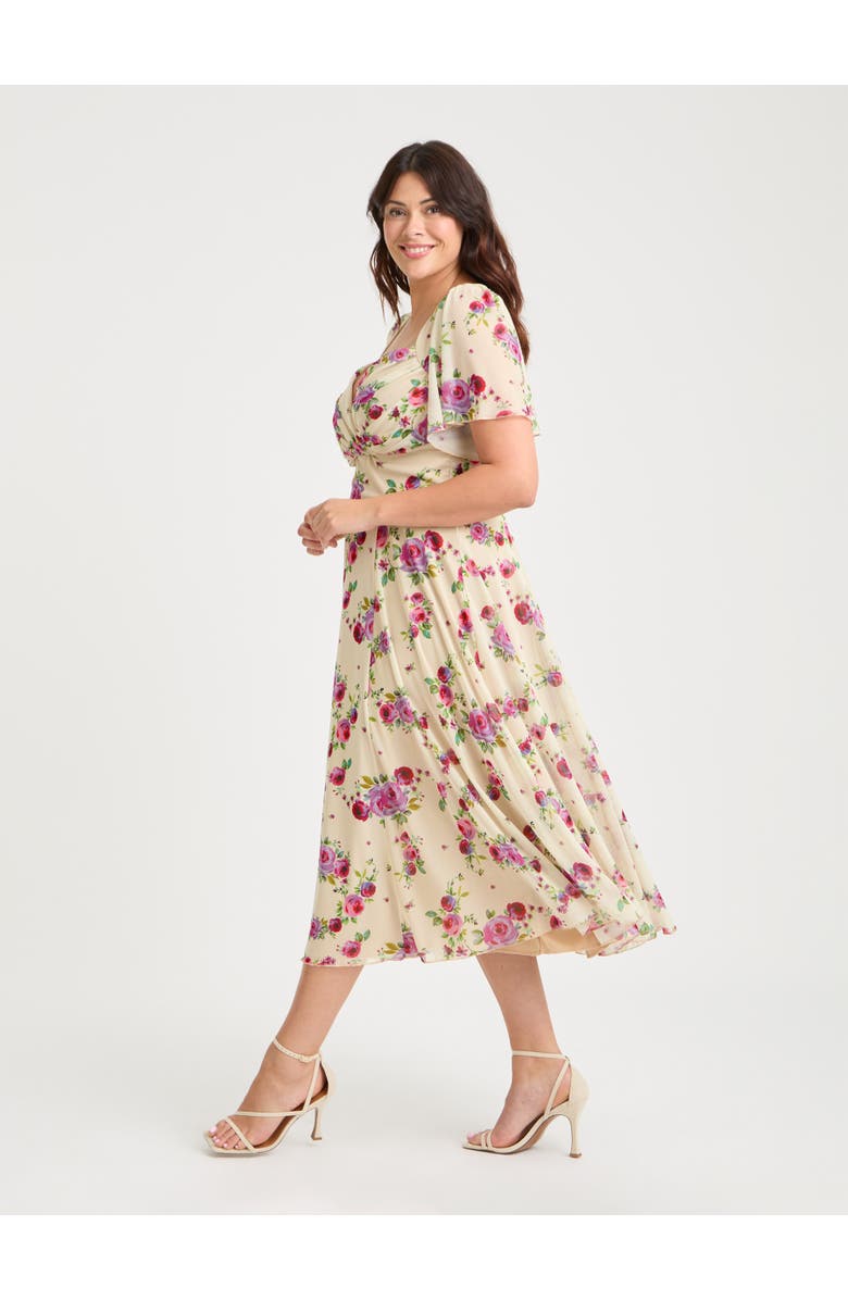 Scarlett & Jo Liz Floral Bolero Wrap Bodice Midi Dress, Alternate, color, Vintage Cream Rose