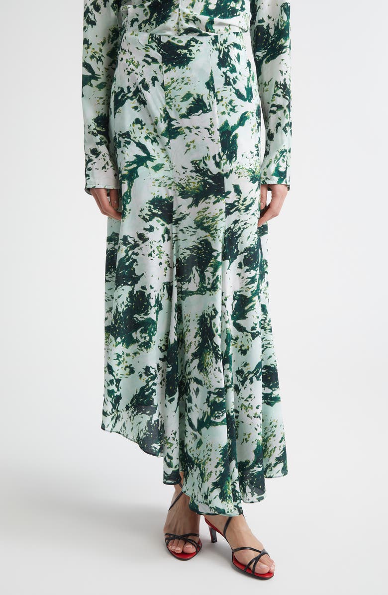 Proenza Schouler Joelle Print High-Low Skirt, Main, color, Dark Green Multi