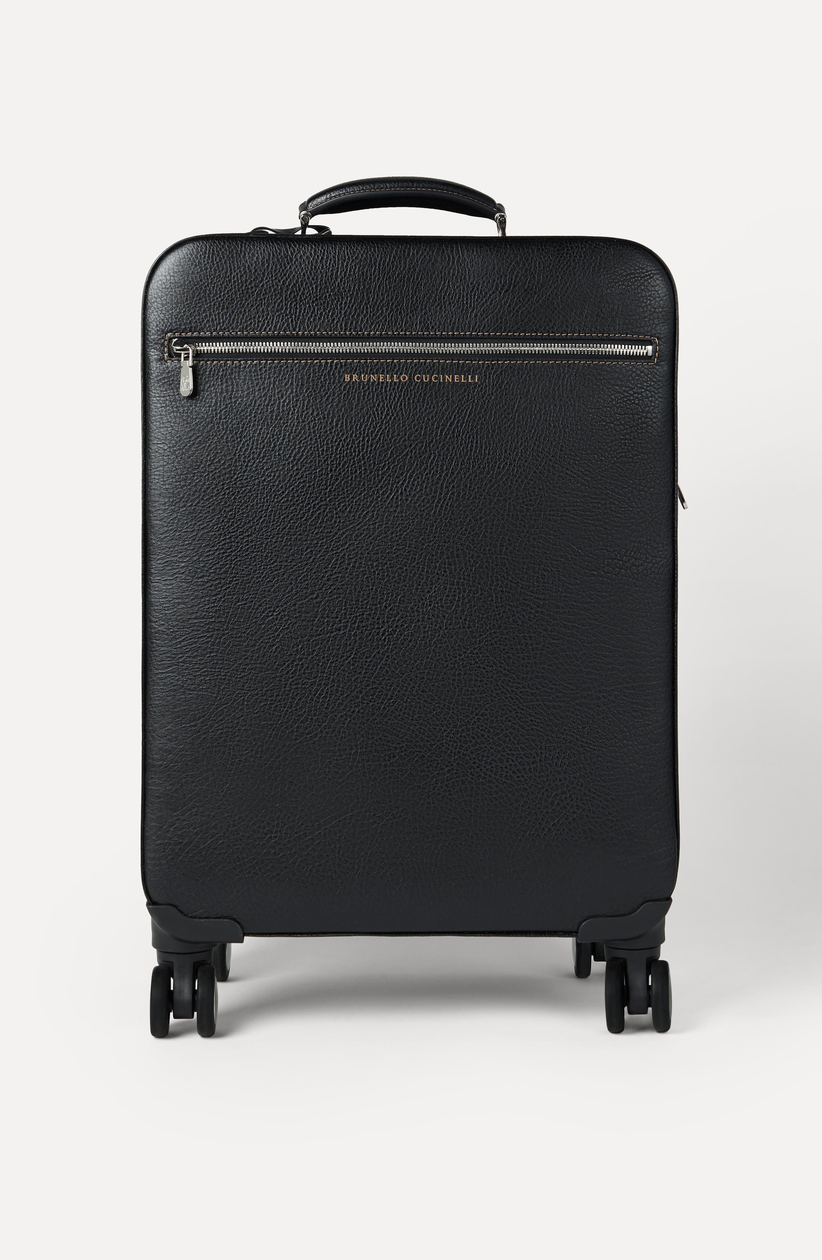 Brunello Cucinelli Grained calfskin suitcase, Alternate, color, Black