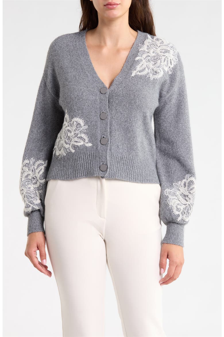 Lace Trimmed Cardigan, Main, color, GREY COMBO