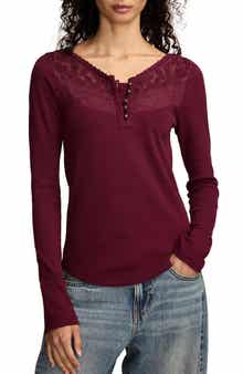 Lucky Brand Lace Yoke Cotton Henley