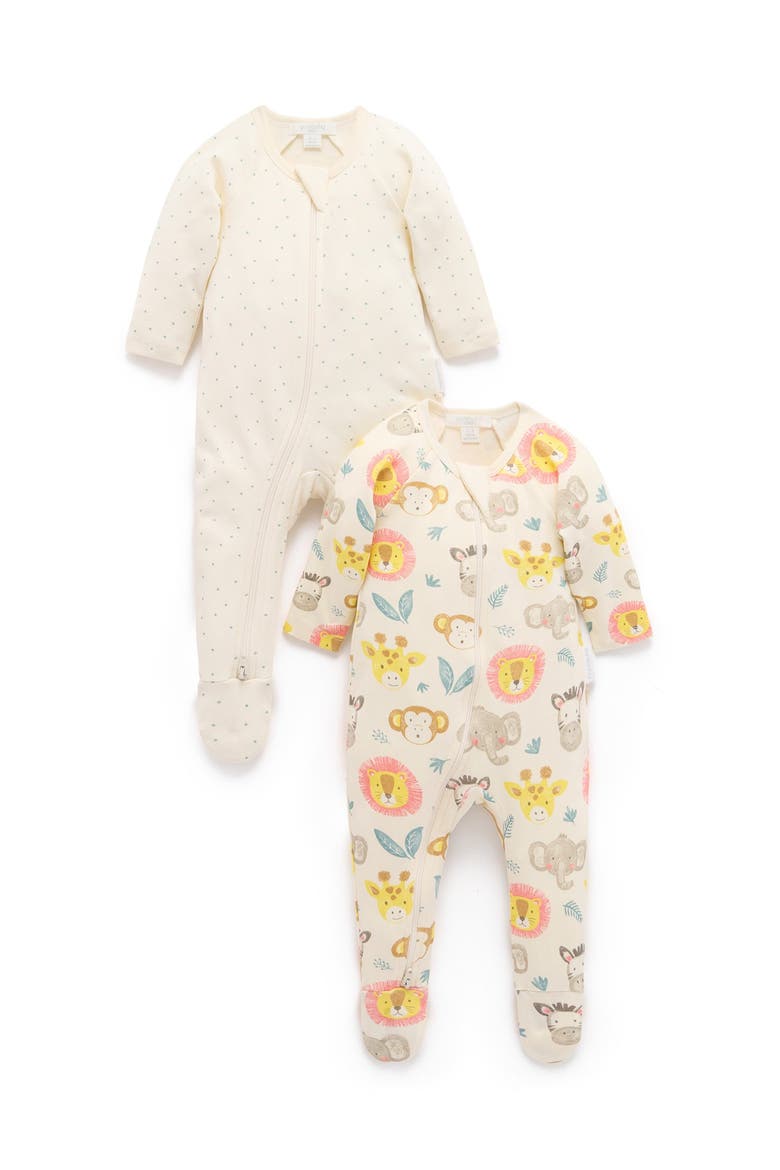 2 Pack Basics Printed Zip Footie Boys, Main, color, Savanna Friends Print