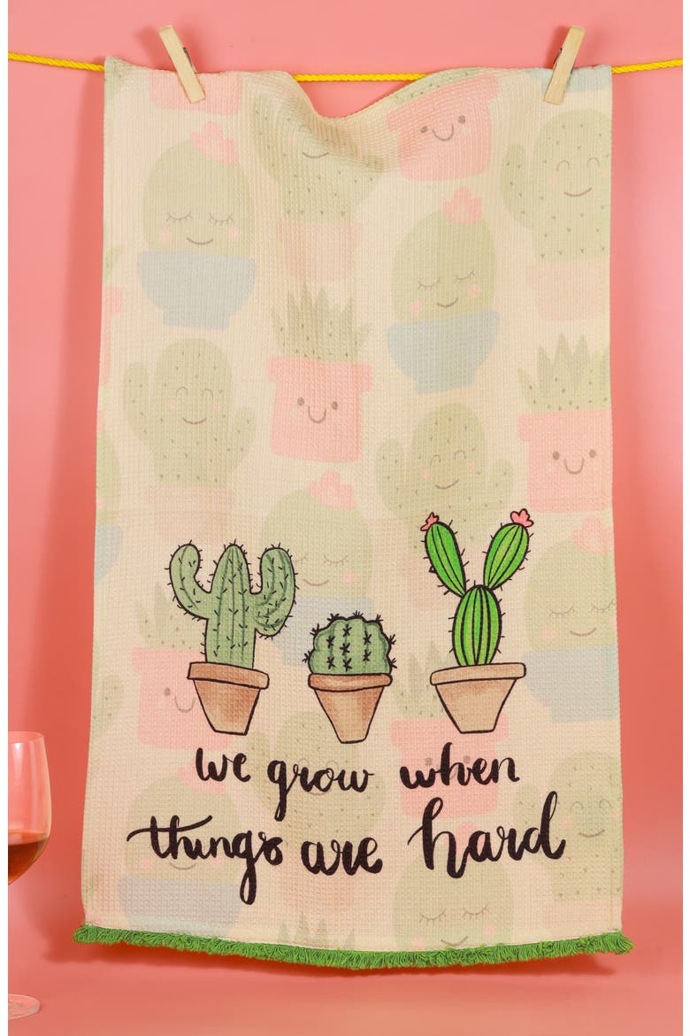 We Grow Cactus Set of 3 Kitchen Towels, Alternate, color, SAGE GREEN/ TERRACOTTA